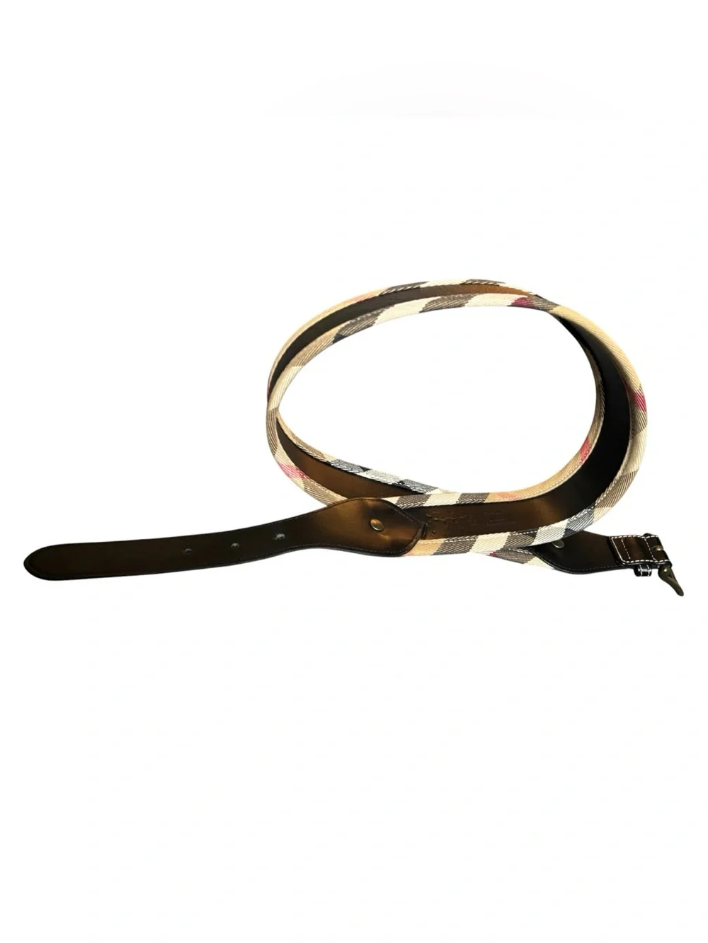 Burberry Black Leather Belt with Signature Beige Check Accent